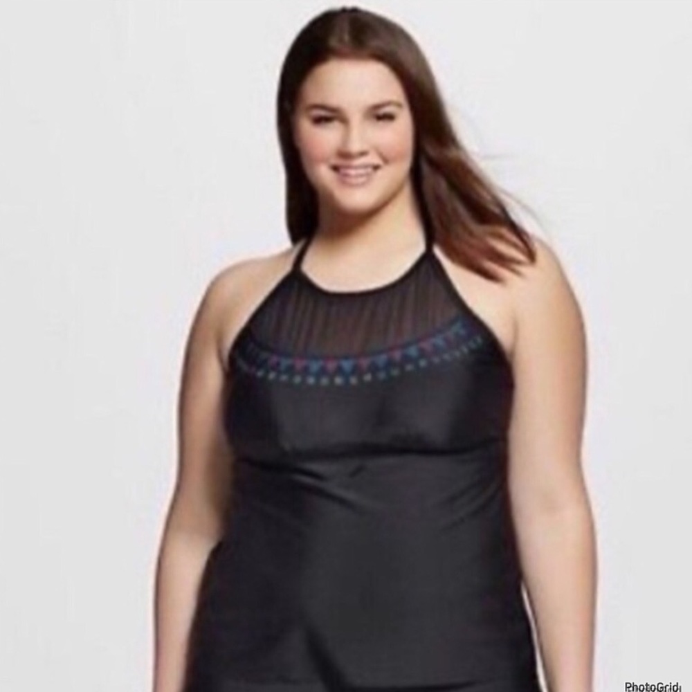 Heart and Harmony 1X plus size black sequined tank swimsuit top NWT